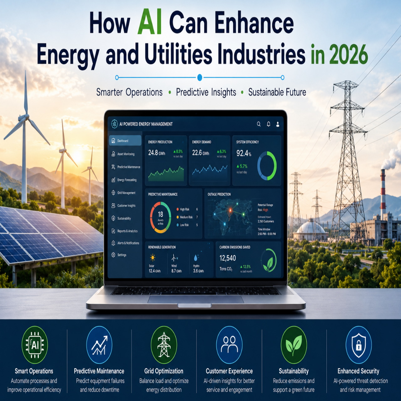artificial-intelligence, ai-in-energy, ai-in-utilities, smart-grid, predictive-maintenance, renewable-energy, energy-management, utility-automation, machine-learning, smart-meters, energy-analytics, digital-twins