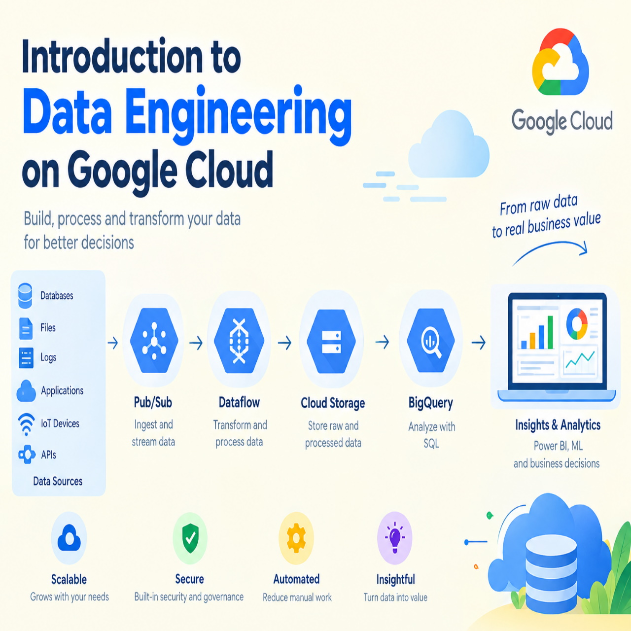data-engineering-google-cloud, google-cloud-data-engineering, google-cloud-data-engineer, bigquery, google-bigquery, cloud-storage, google-cloud-storage, pubsub, google-cloud-pubsub, dataflow, google-cloud-dataflow, data-pipelines, cloud-data-engineering, data-engineering-tools, data-engineering-tutorial, google-cloud-analytics, data-warehouse, data-lake, etl