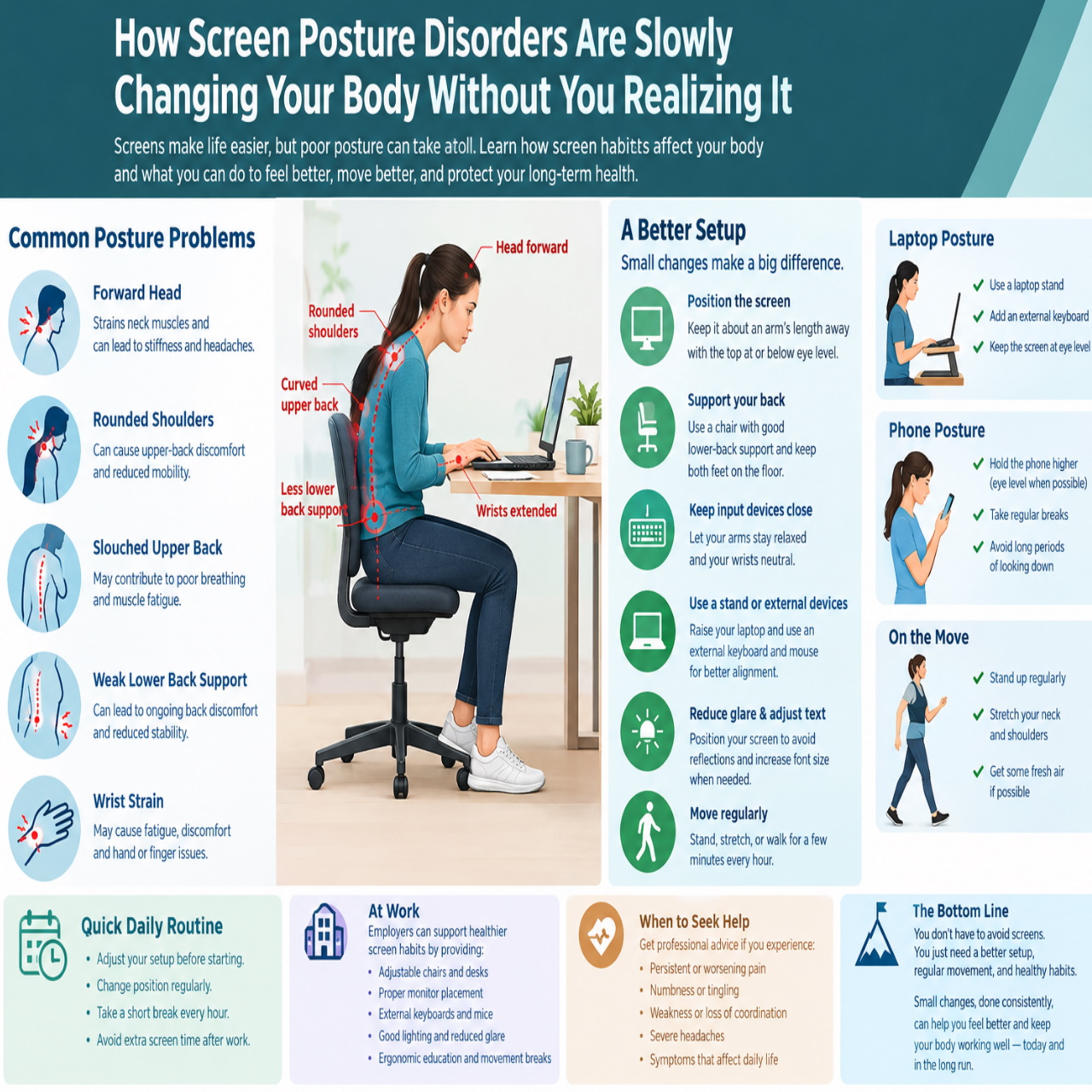 screen-posture-disorders, poor-screen-posture, computer-posture, screen-time-posture, forward-head-posture, neck-pain-computer-use, laptop-posture, smartphone-posture, ergonomic-workstation, screen-ergonomics, office-posture, desk-posture, posture-problems, computer-ergonomics, digital-workplace-health